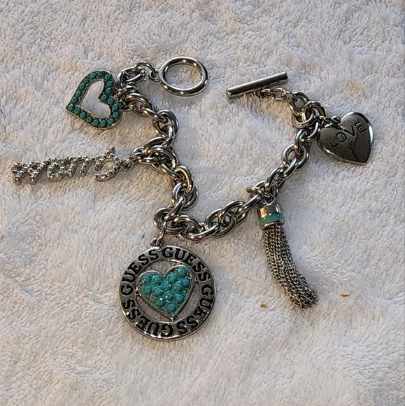 GUESS Silver-Tone Turquoise Heart & Charm Toggle Bracelet - Picture 3 of 11